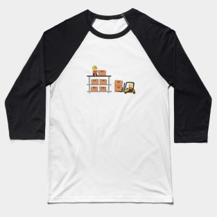 Kids drawing of Warehouse workers loading and arranging boxes with forklift truck Baseball T-Shirt